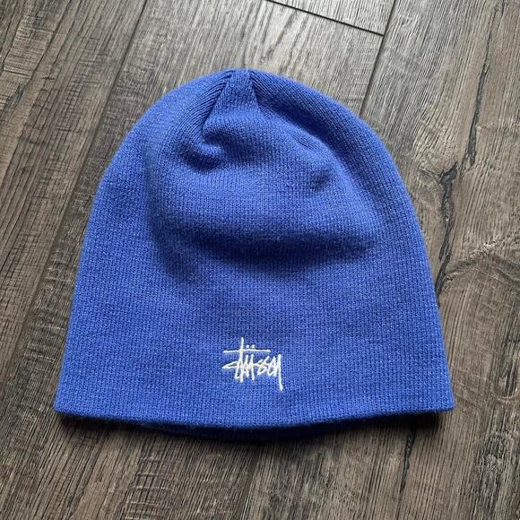 Perfect Blue Purple Stussy Basic Logo Beanie Skullcap Hat - Picture 1 of 7
